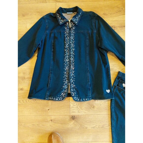 Quackery Factory Straight Leg Jeans Stretch Denim Blazer Rhinestone Bling 2X NWT - Picture 2 of 12